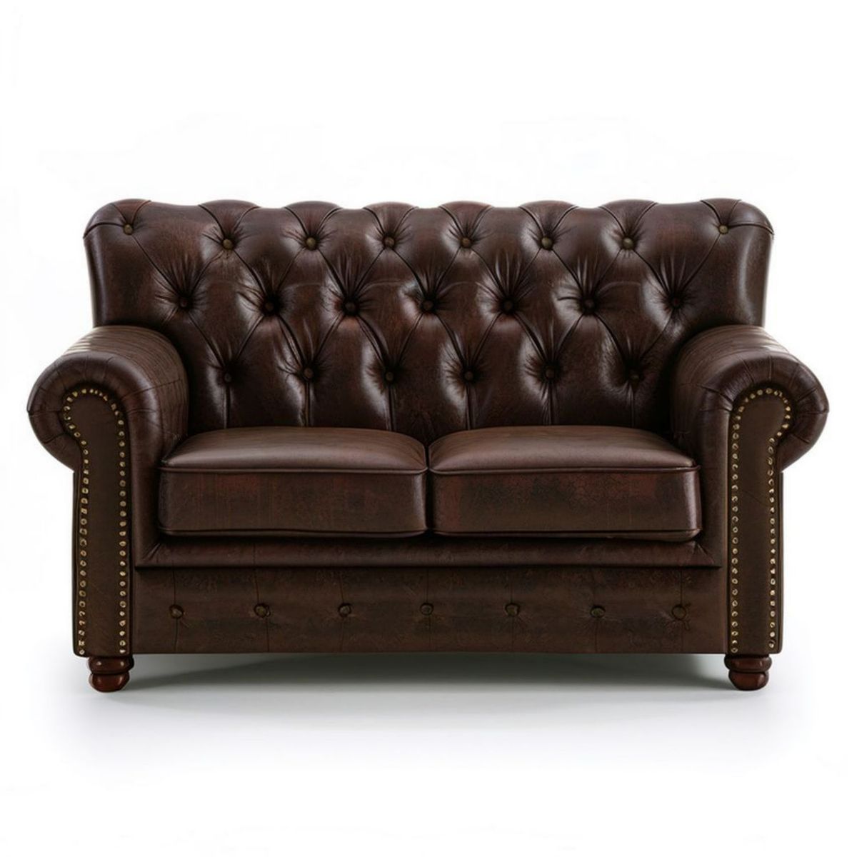 Chesterfield 2-Sitzer Sofa aus PU-Kunstleder, Dunkelbraun, 170 x 90 x 78 cm