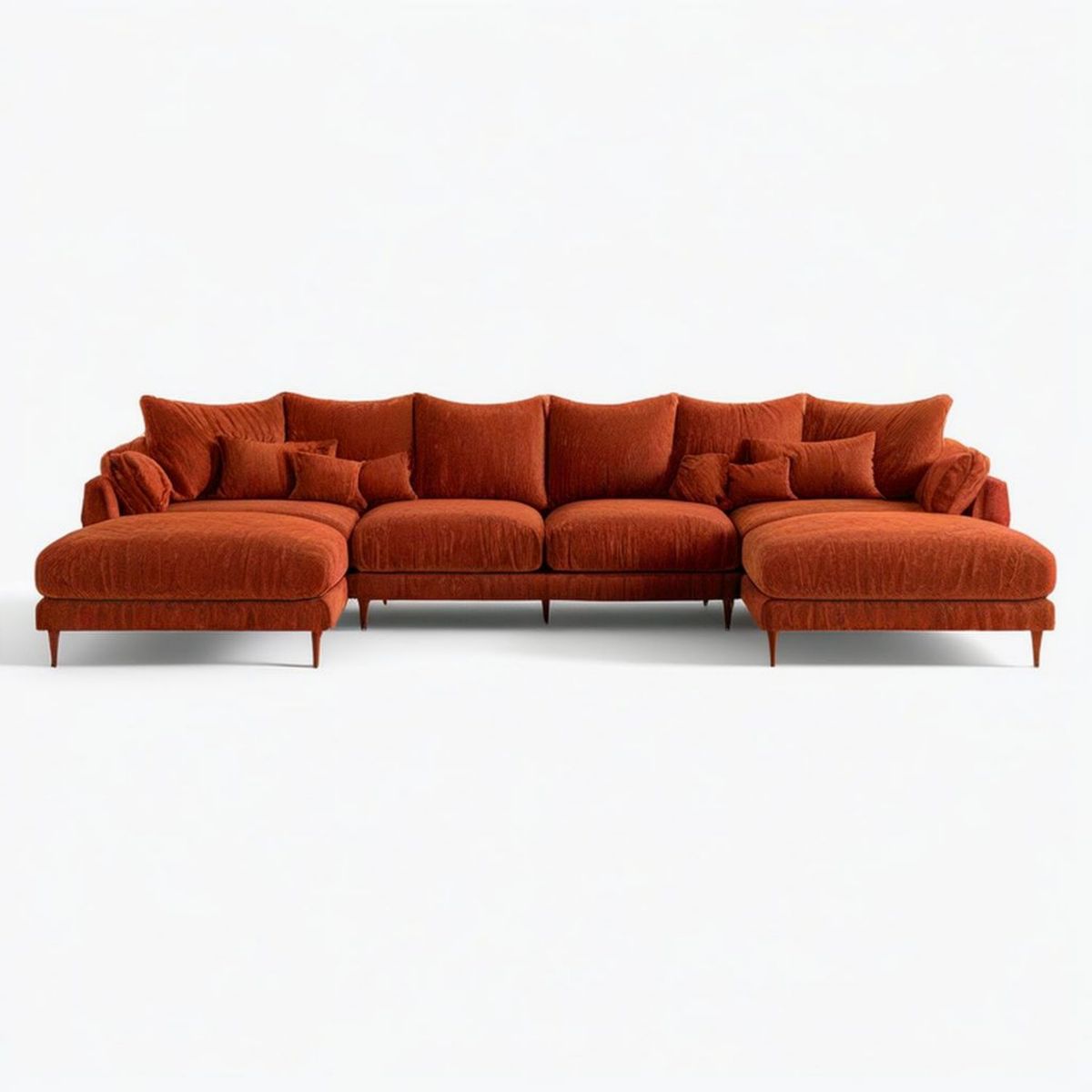 U-förmiges Ecksofa mit 2 Recamieren, Cordbezug Terrakotta, 360 x 180 x 85 cm