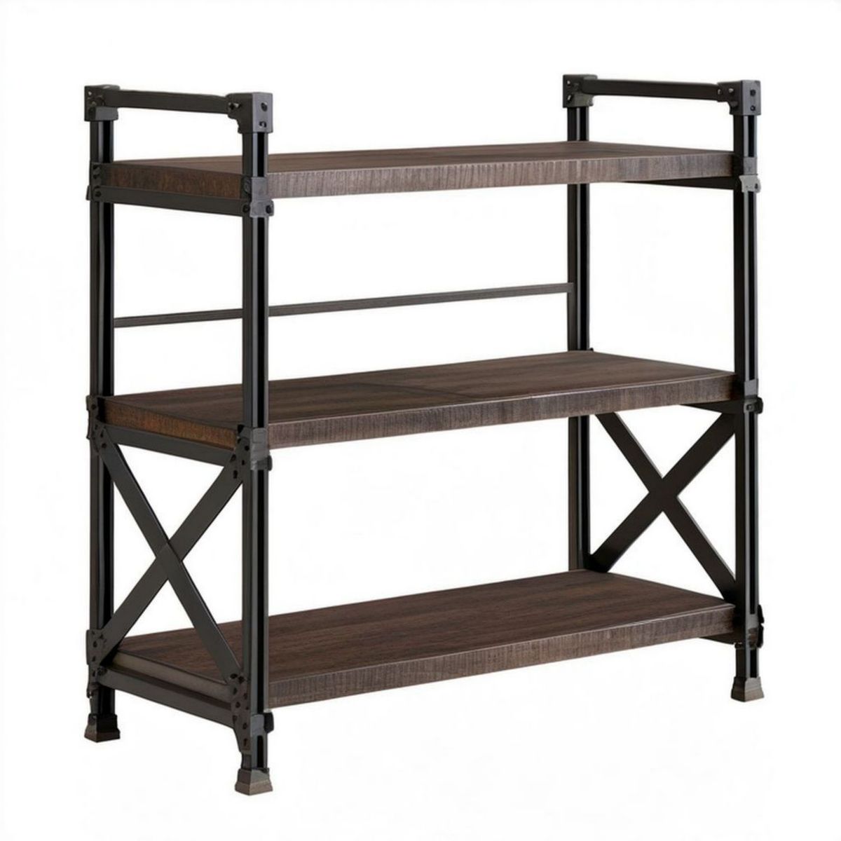 Bücherregal im Industrial-Stil, 120 x 40 x 120 cm, Dunkelbraun/Schwarz, MDF und Stahl, 3 Ablageflächen