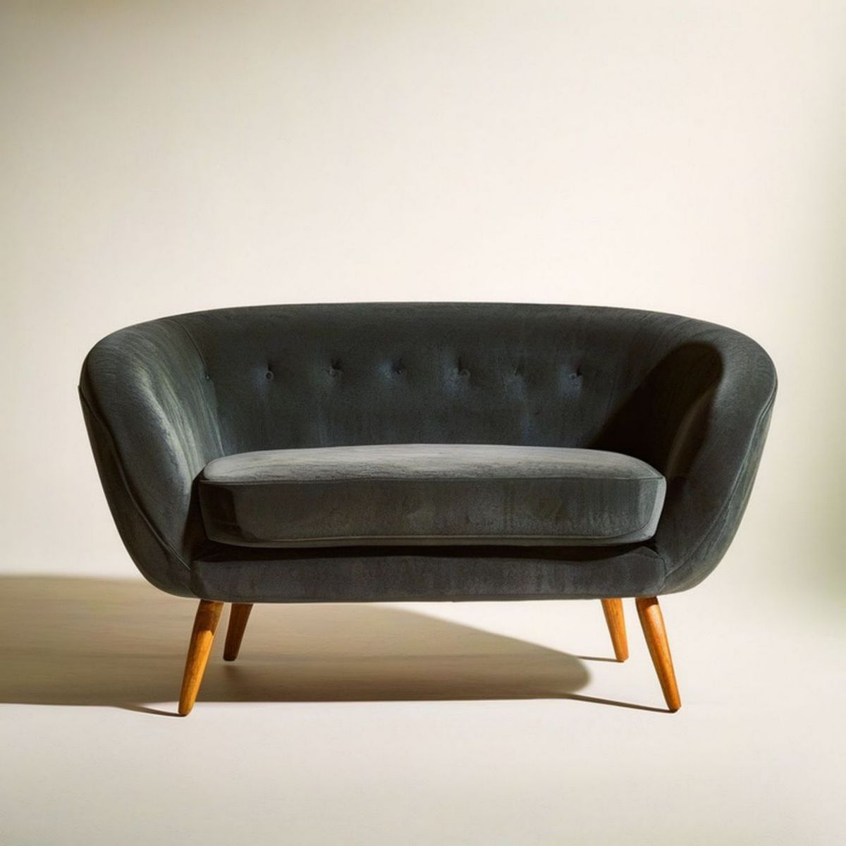 2-Sitzer-Sofa Dunkelgrau mit Naturbraunen Massivholzfüssen, 135 x 75 x 82 cm