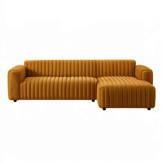Ecksofa in L-Form mit Recamiere rechts, 250 x 160 x 75 cm, Senfgelb