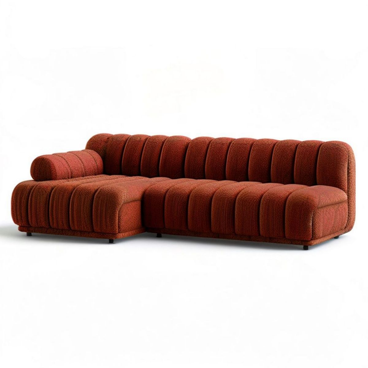 Ecksofa mit rechter Recamiere aus Bouclé-Polyester, Rostrot, 285 x 170 x 78 cm