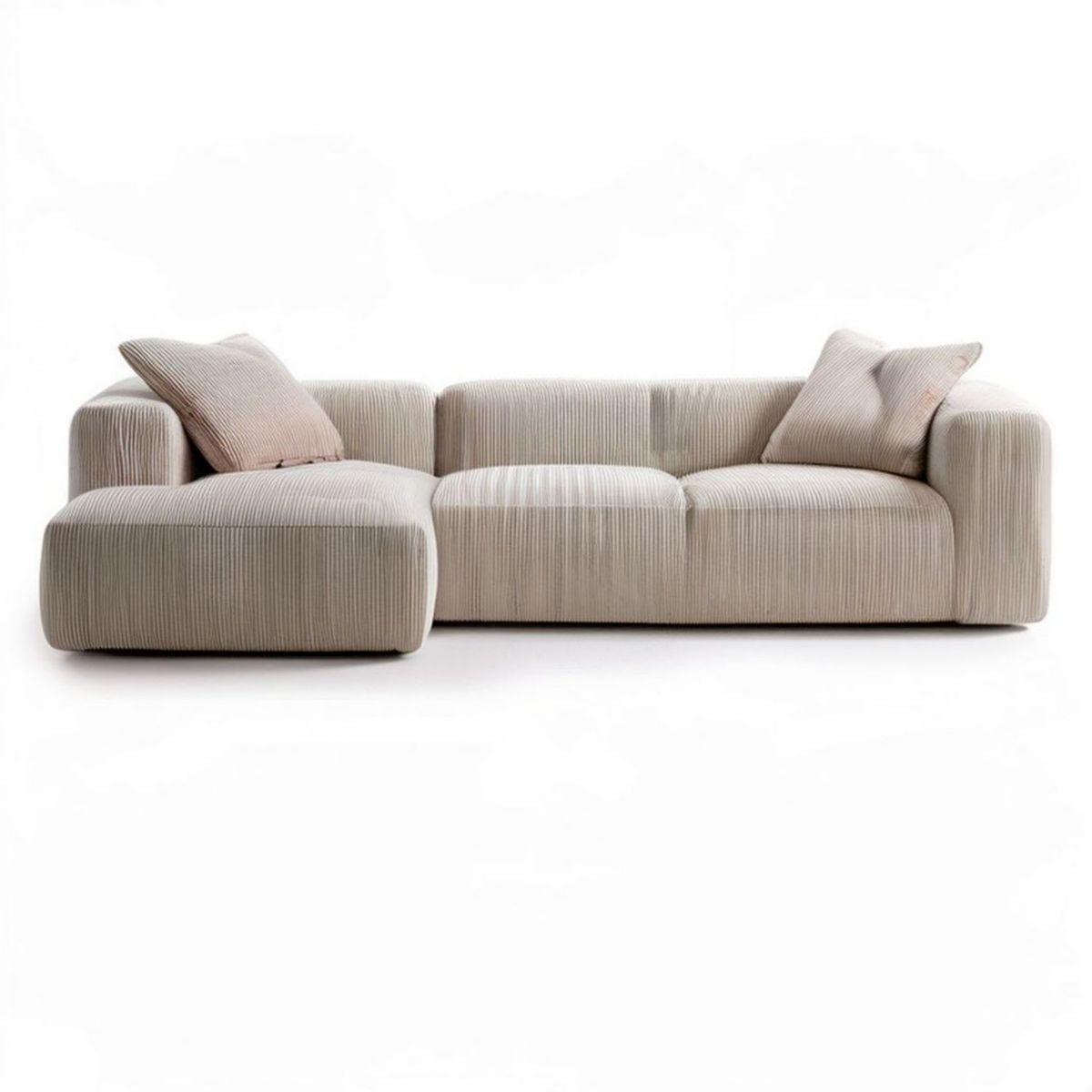 Beiges Ecksofa in L-Form mit linker Recamiere, 280 x 160 x 75 cm, Cordbezug