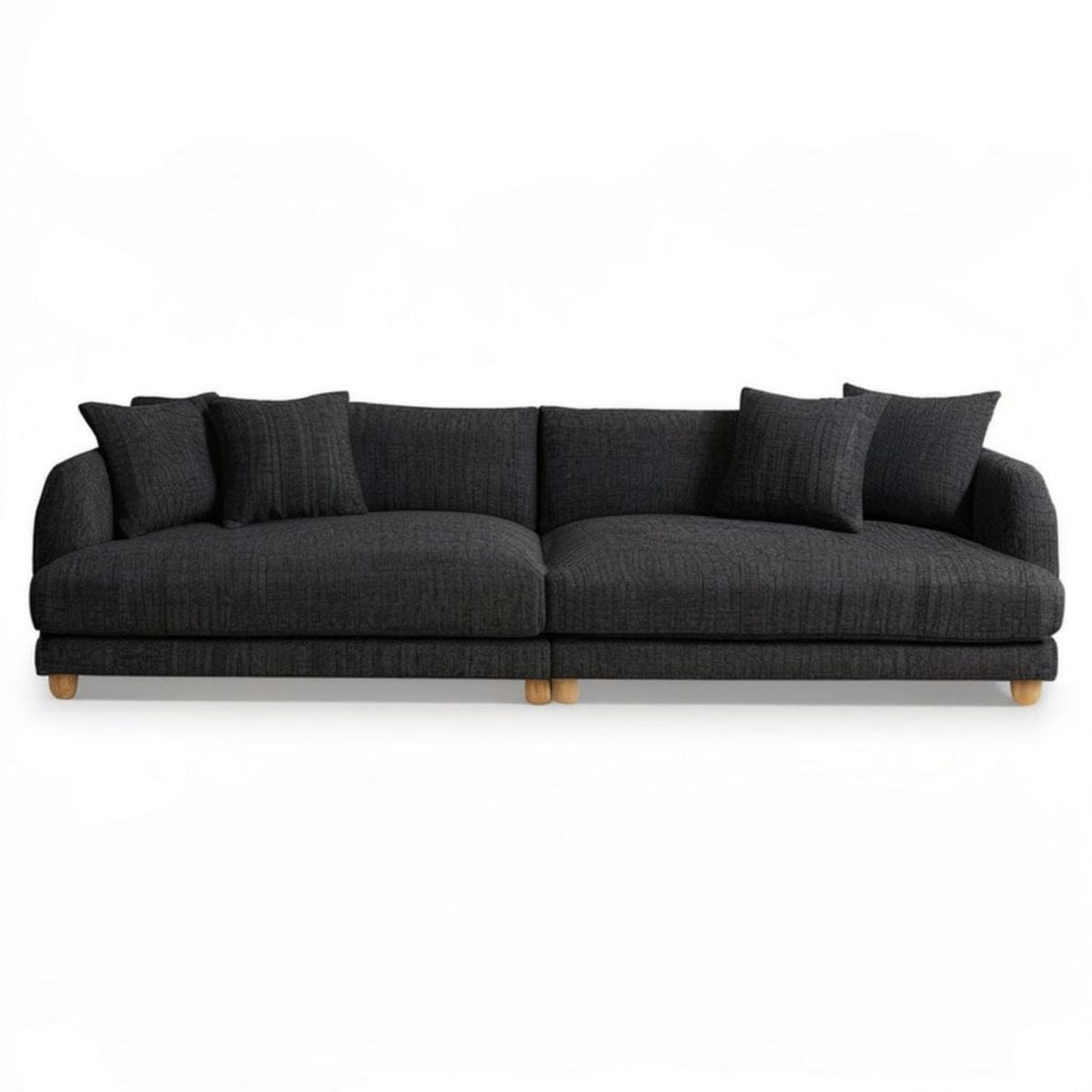 3-Sitzer in Dunkelgrau mit Polyesterbezug und Massivholzfüssen, 260 x 105 x 85 cm
