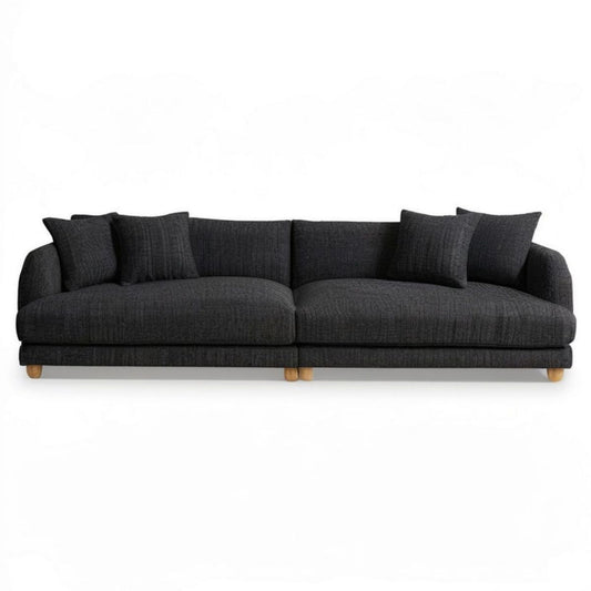 3-Sitzer in Dunkelgrau mit Polyesterbezug und Massivholzfüssen, 260 x 105 x 85 cm