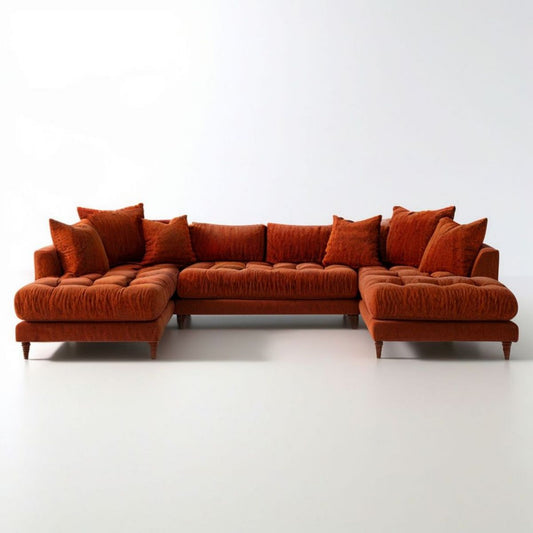 U-förmiges Ecksofa mit zwei Ottomanen, rostrot, 300 x 200 x 85 cm
