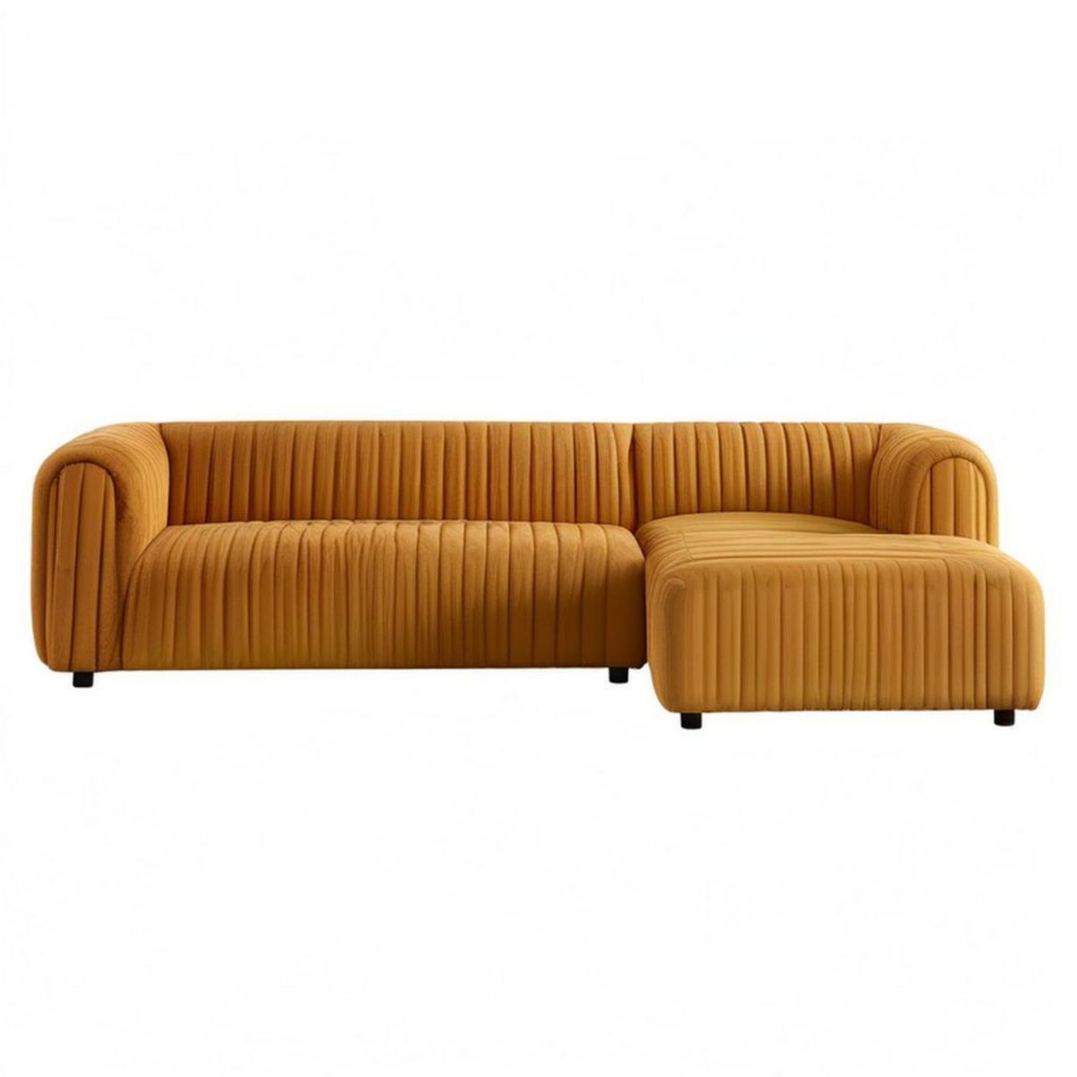 Ecksofa mit Recamiere rechts, 270 × 160 × 78 cm, Senfgelb, gerippter Polyesterbezug