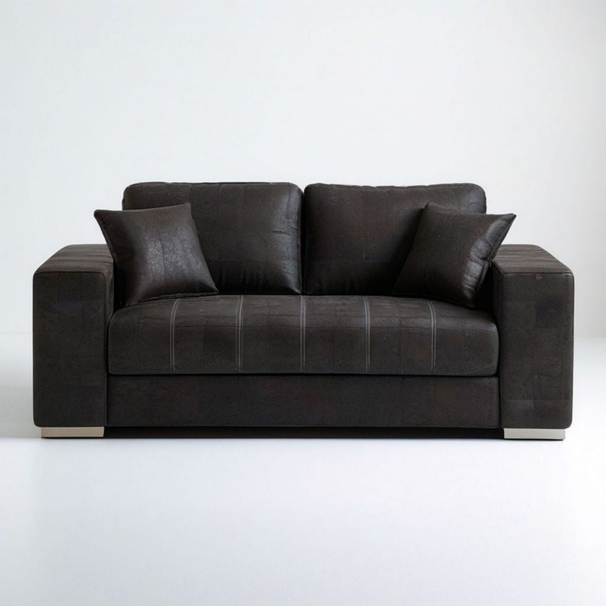 2-Sitzer Sofa aus PU-Kunstleder, Dunkelbraun/Silber, 180 x 95 x 85 cm