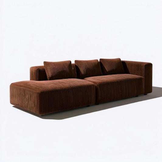 Ecksofa mit linker Ottomane, Cordbezug Braun, 280 x 170 x 78 cm, 3-Sitzer