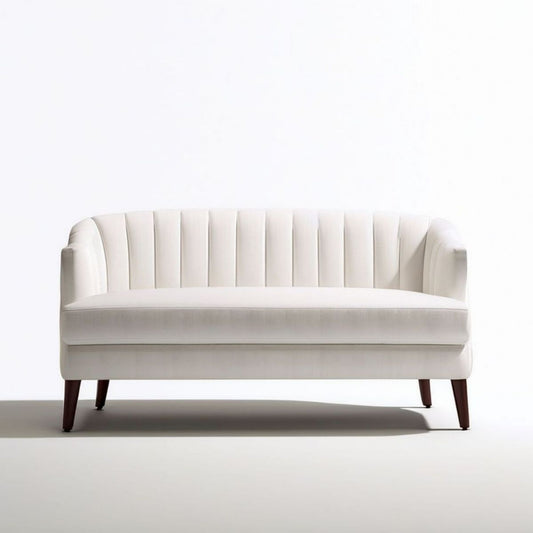 2-Sitzer-Sofa in Creme mit Samtbezug und dunkelbraunen Gummibaumholzfüssen, 150 x 78 x 82 cm