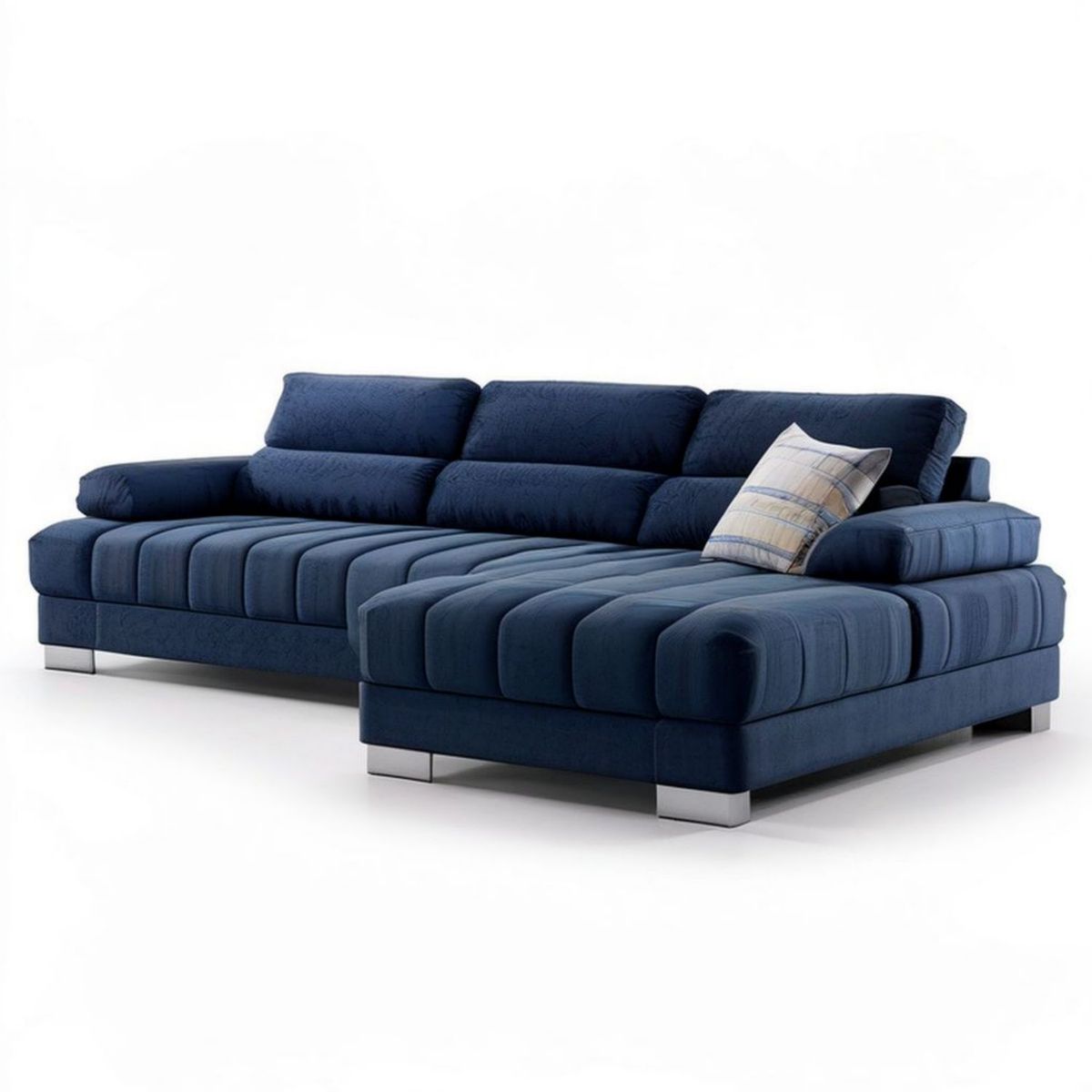 Dunkelblaues Ecksofa mit Recamiere rechts, 300 x 170 x 88 cm, Polyesterbezug