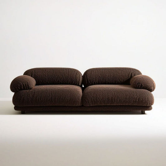 2-Sitzer-Sofa 220 x 100 x 73 cm Dunkelbraun mit abgerundeten Armlehnen aus Polyester-Bouclé
