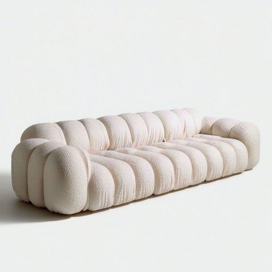 Geschwungenes 3-Sitzer-Sofa 240 x 105 x 75 cm in Cremeweiss mit Bouclé-Polyesterbezug