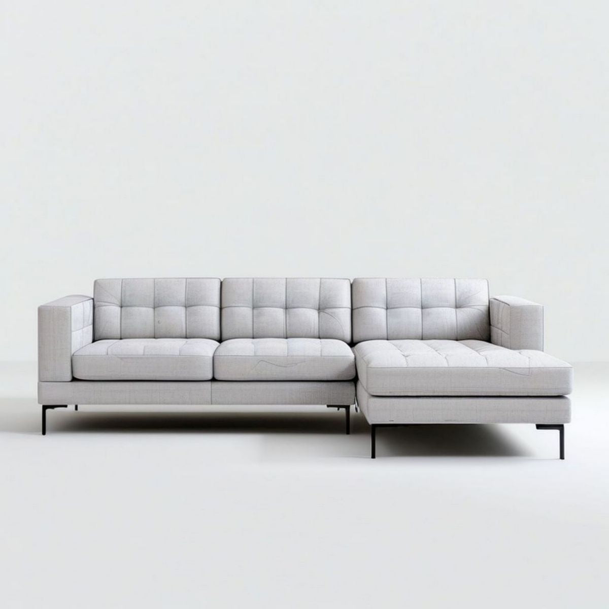 Ecksofa mit rechter Recamiere, Hellgrau/Schwarz, 280 x 160 cm, 3-Sitzer