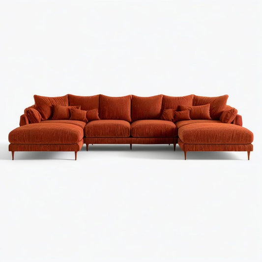 U-förmiges Ecksofa mit 2 Recamieren, Cordbezug Terrakotta, 360 x 180 x 85 cm